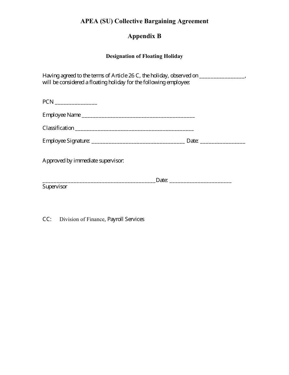 Appendix B Apea (Su) Collective Bargaining Agreement - Designation of Floating Holiday - Alaska, Page 1