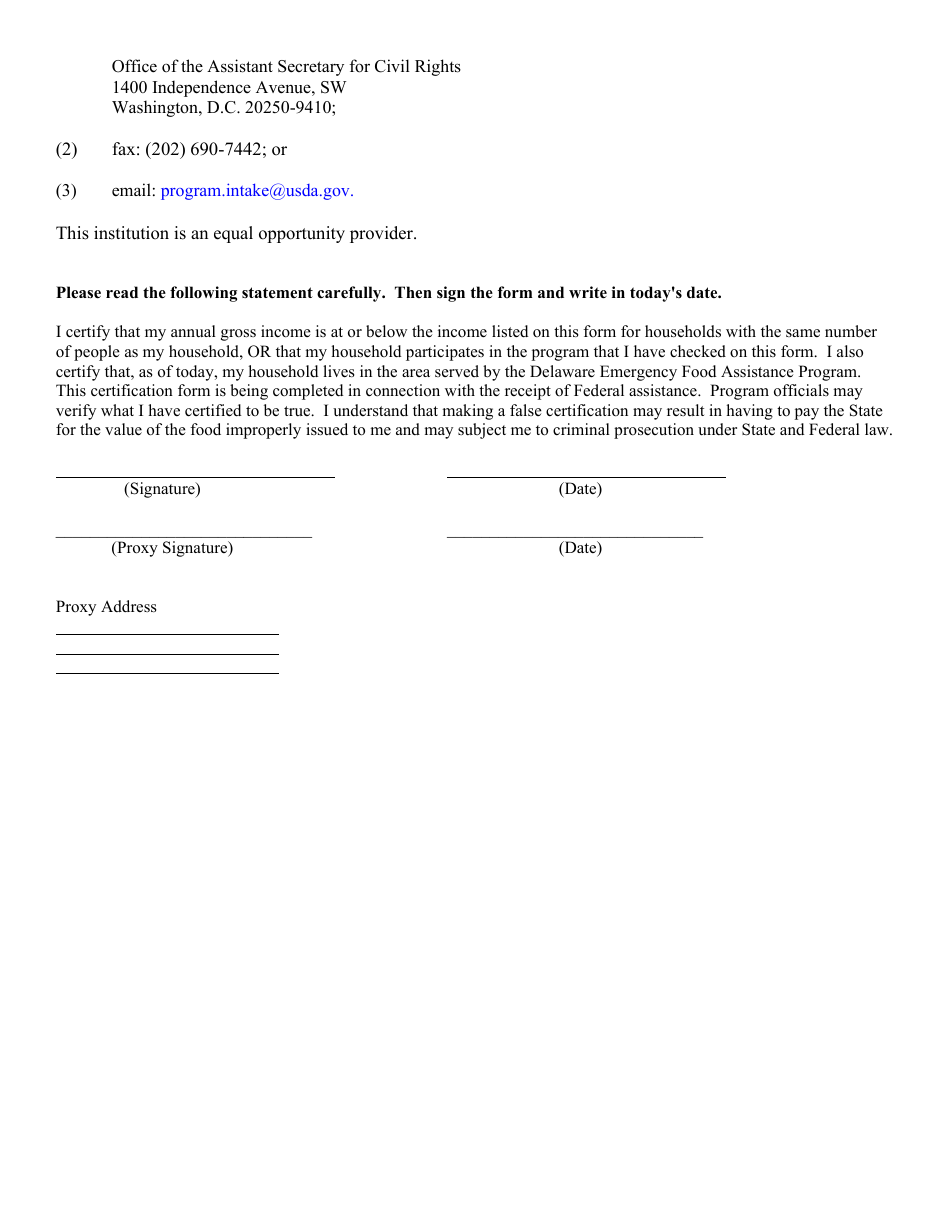 Eligibility to Take Food Home - Federal Food Commodities Program - Delaware, Page 2