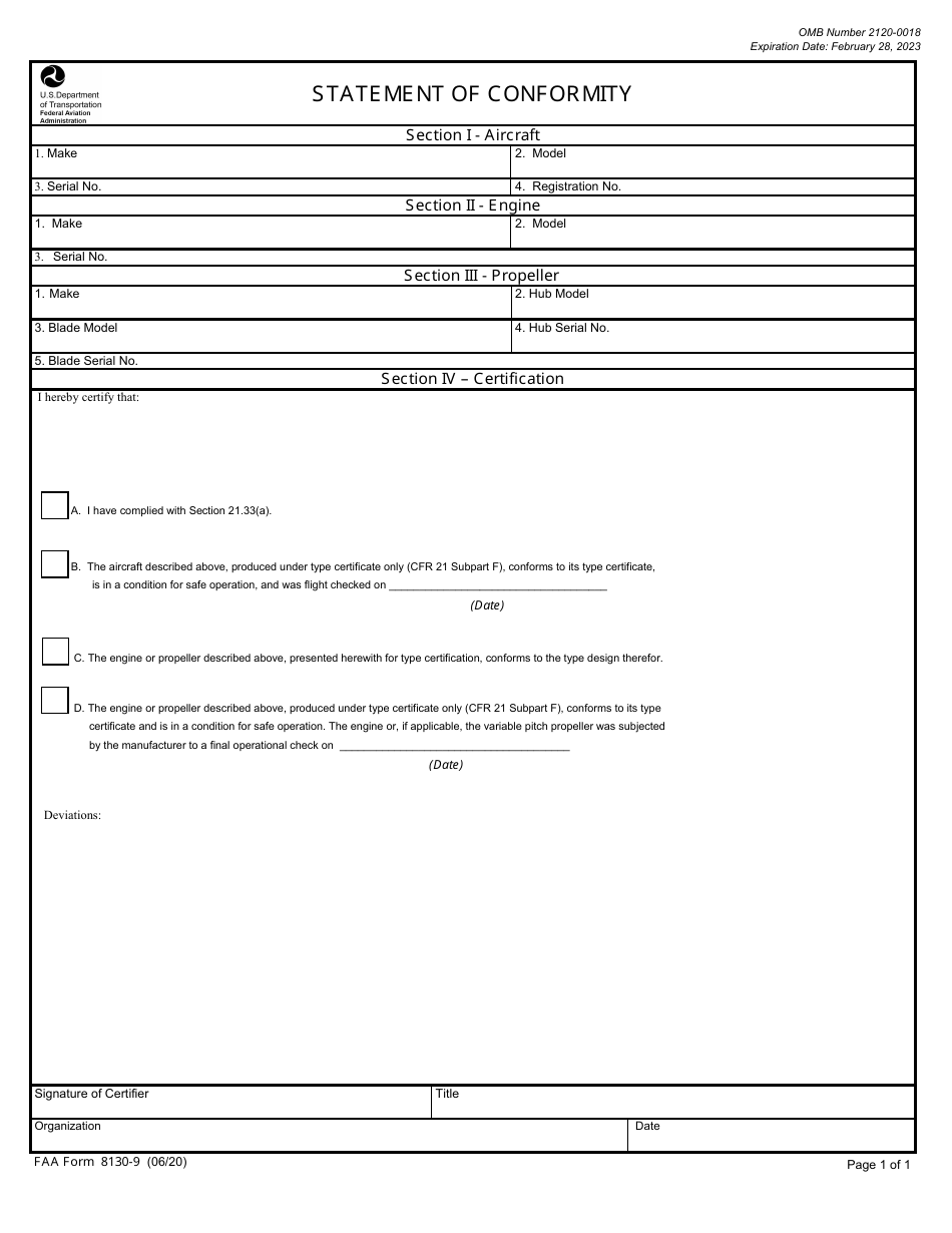 FAA Form 8130-9 Statement of Conformity, Page 2