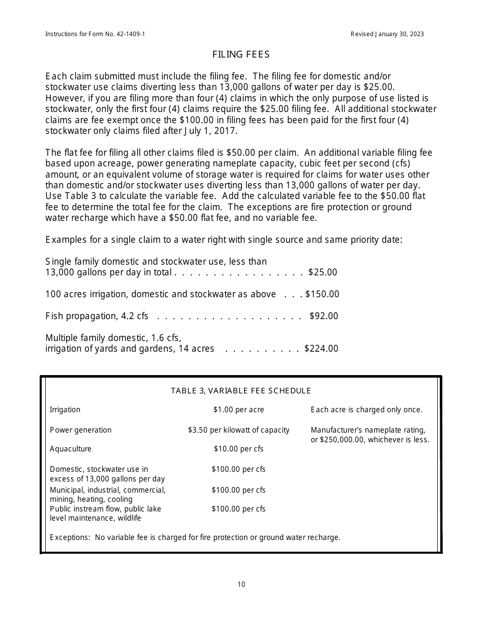 Instructions for Form 42-1409-1 Notice of Claim to a Water Right Acquired Under State Law - Bear River Basin Adjudication (Brba) - Idaho, Page 10