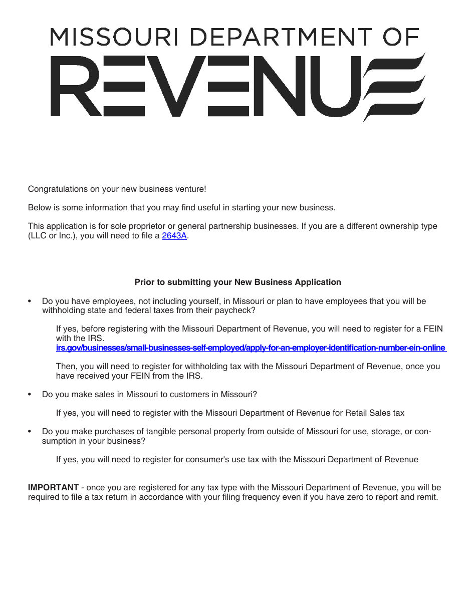 Form 2643-MO Download Fillable PDF Or Fill Online Missouri Tax ...