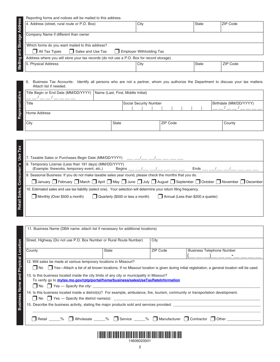 Form 2643-MO Missouri Tax Registration Application Small Businesses - Missouri, Page 3