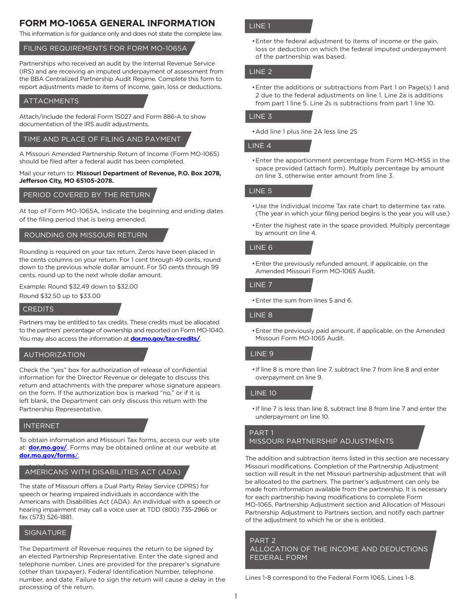 Form MO-1065A AUDIT Amended Partnership Return of Income (From Federal Audit) - Missouri, Page 3