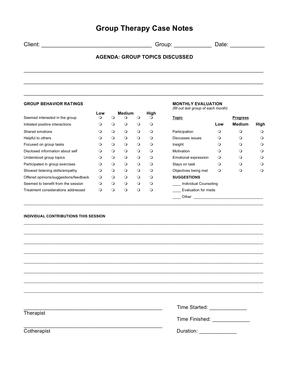 Group Therapy Case Notes Template Download Printable PDF Templateroller