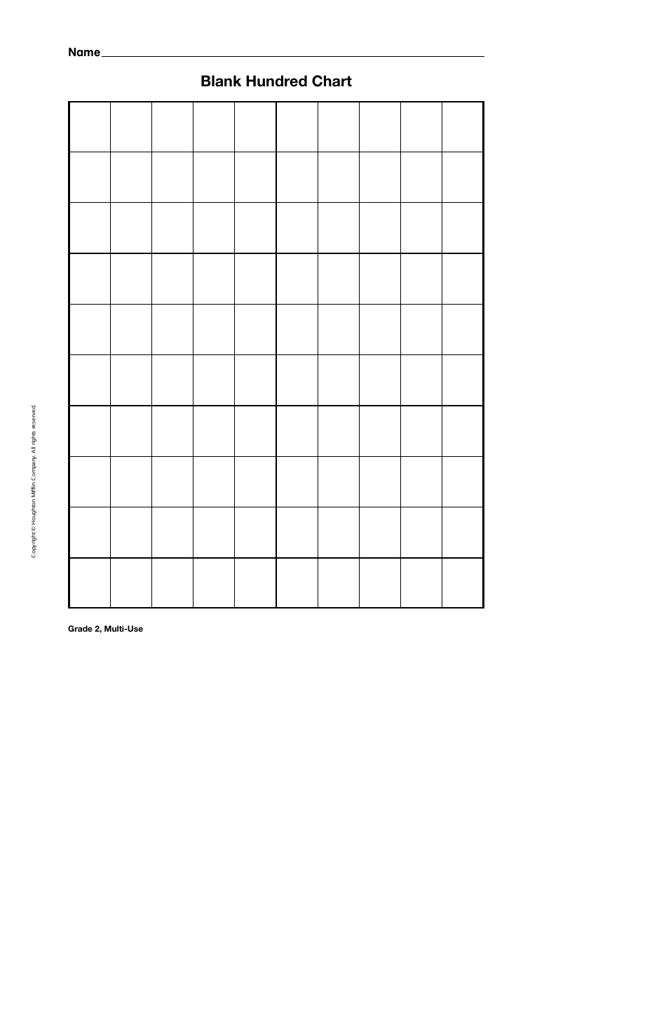 Printable Blank 100 Chart