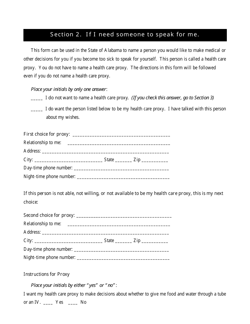 Advance Directive for Health Care (Living Will and Health Care Proxy) - Alabama, Page 3