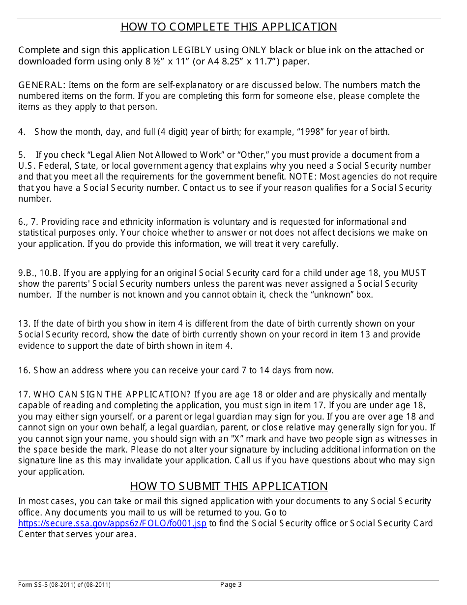 Form SS-5 Application for a Social Security Card, Page 3