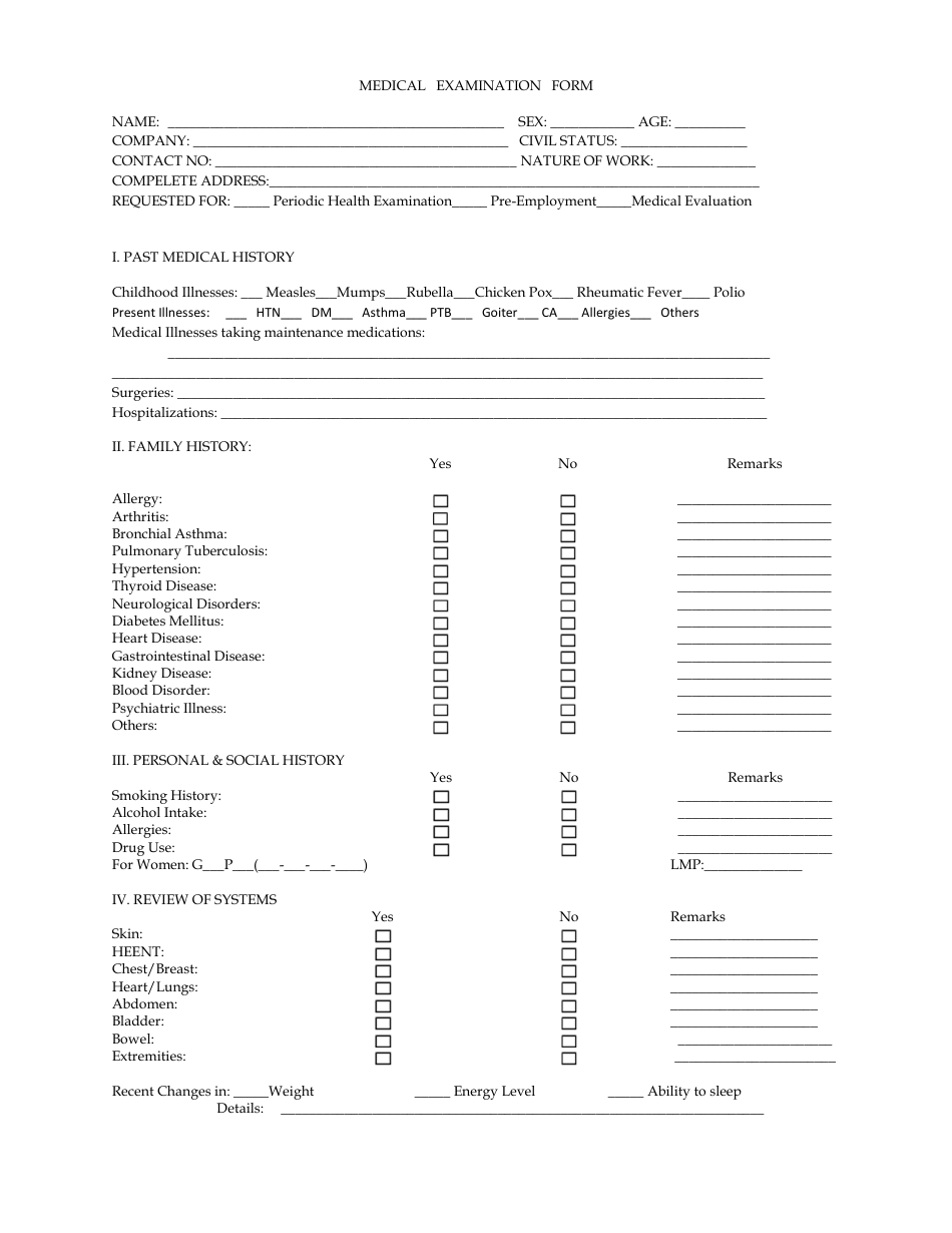 Medical Examination Form, Page 1