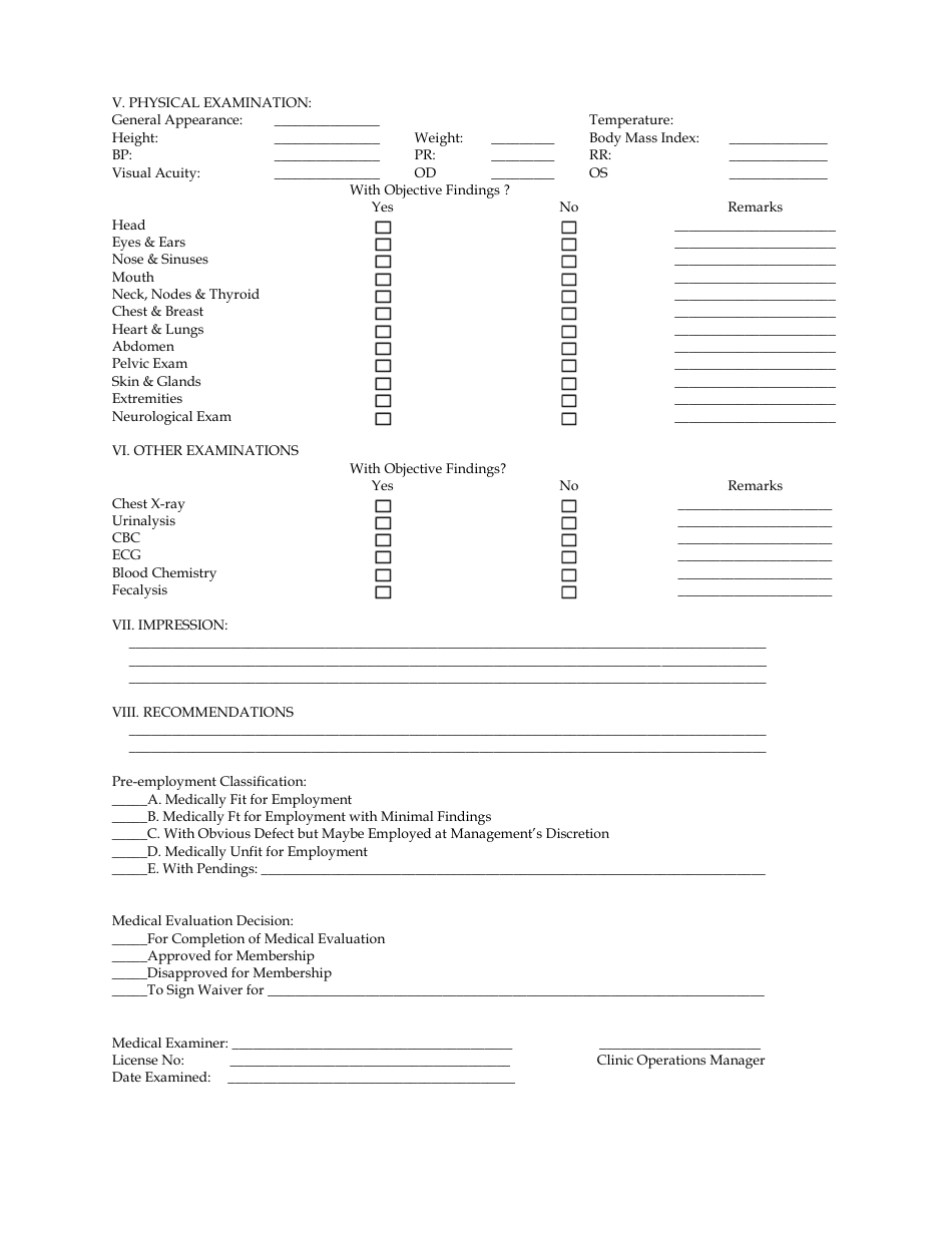 Medical Examination Form - Fill Out, Sign Online and Download PDF ...