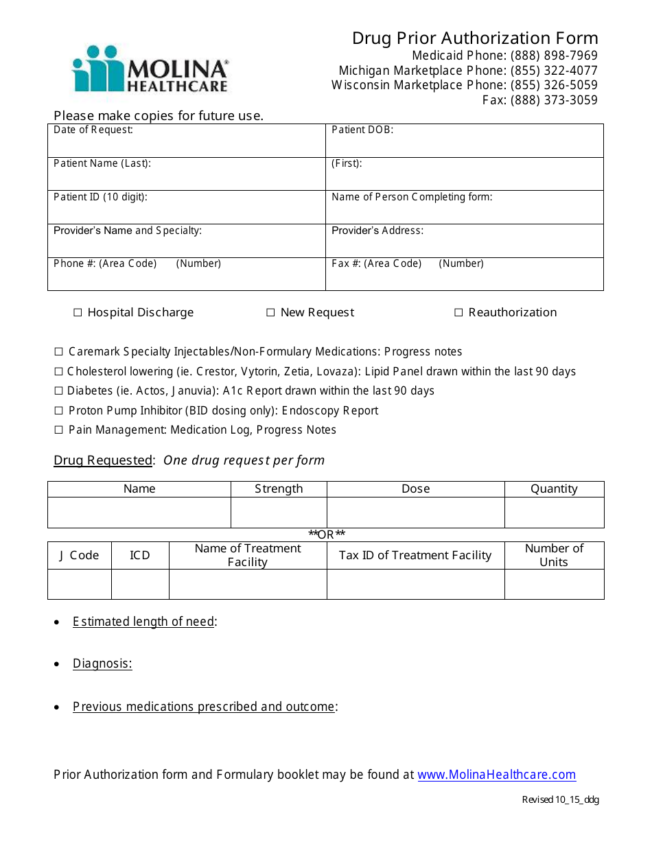 Drug Prior Authorization Form Molina Healthcare Fill Out, Sign