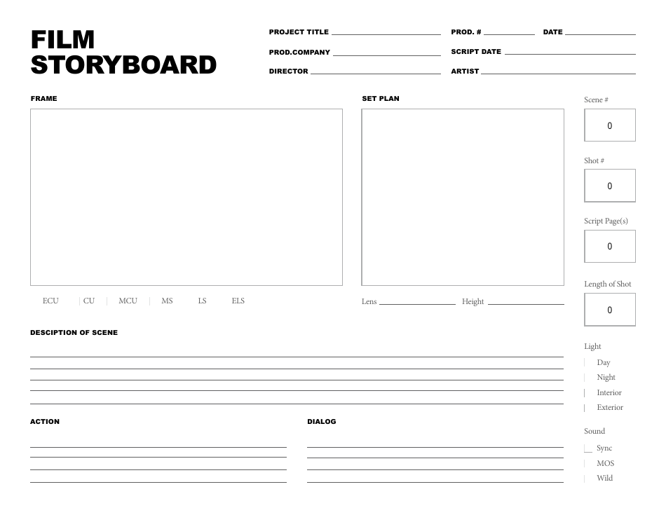 Film Storyboard Template - a Visual Layout for Planning Scenes and Shots