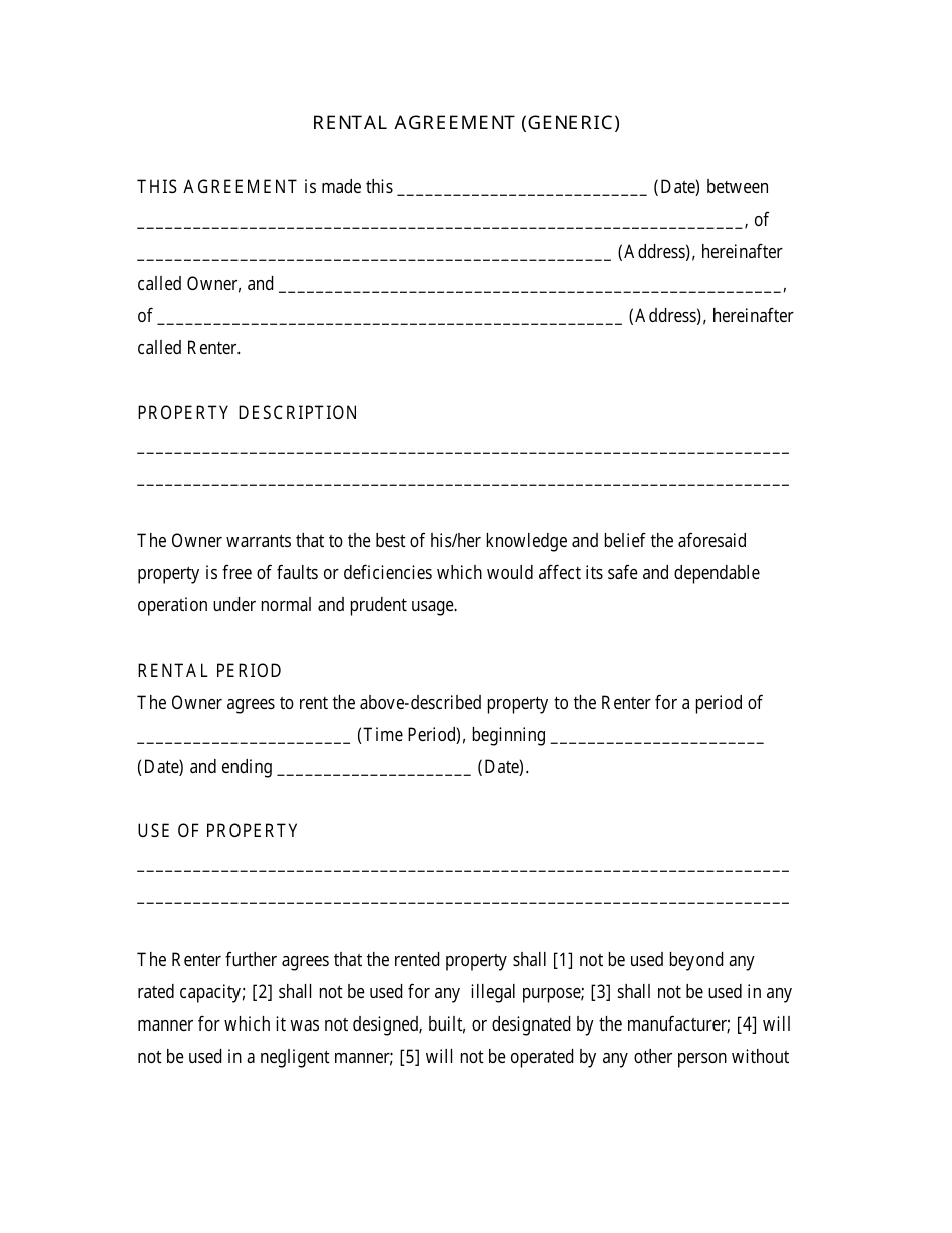 Rental Agreement (Generic) Template, Page 1