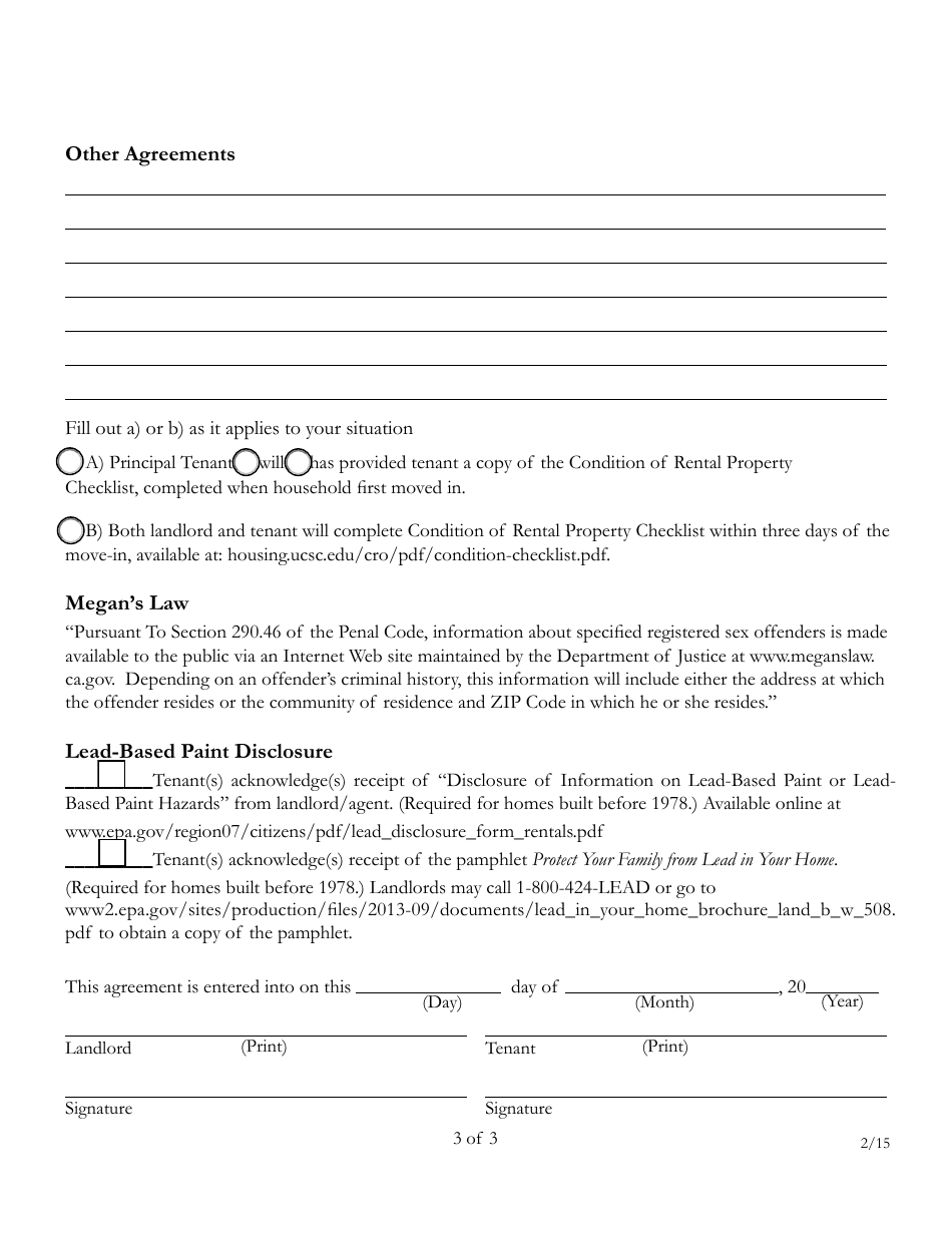 Room Rental Agreement Form - Shared Housing - County of Santa Cruz, California, Page 3