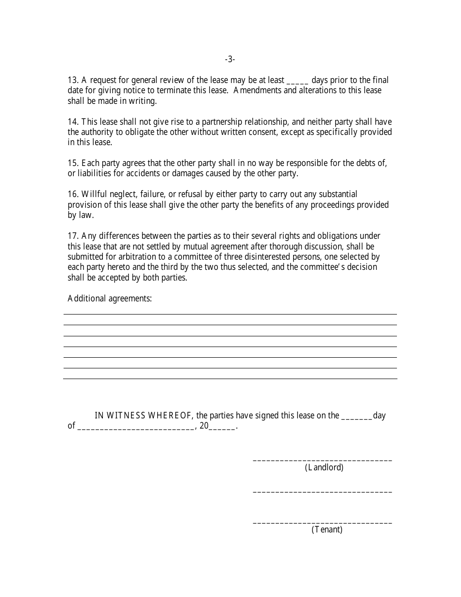 Farm Land, Buildings and Equipment Cash Lease Form, Page 3