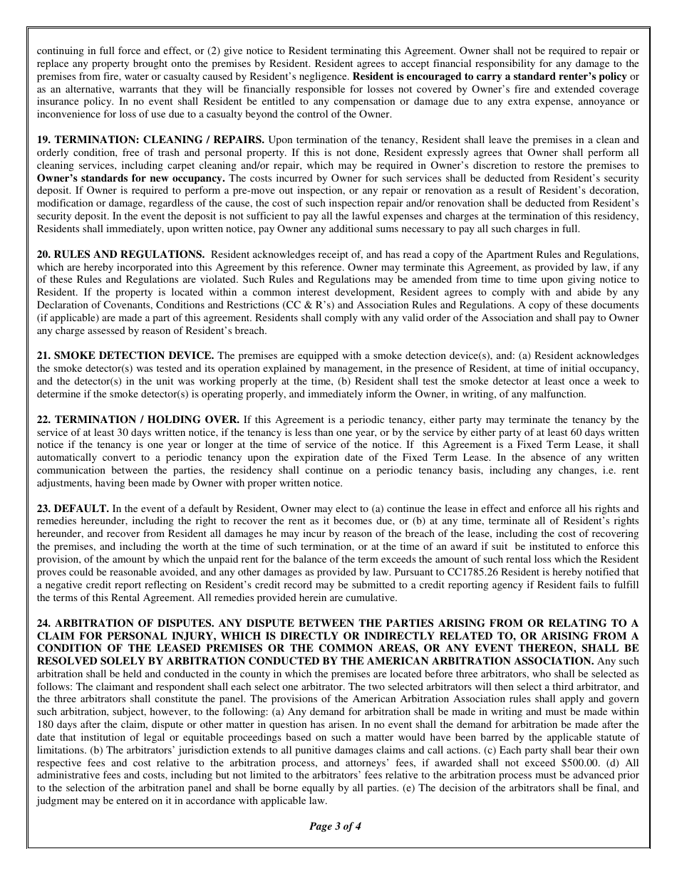Agreement Template to Rent or Lease - California, Page 3