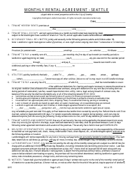 Document preview: Monthly Rental Agreement Form - City of Seattle, Washington