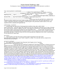 Document preview: Room Rental Dwelling Lease Form - Montgomery County, Maryland
