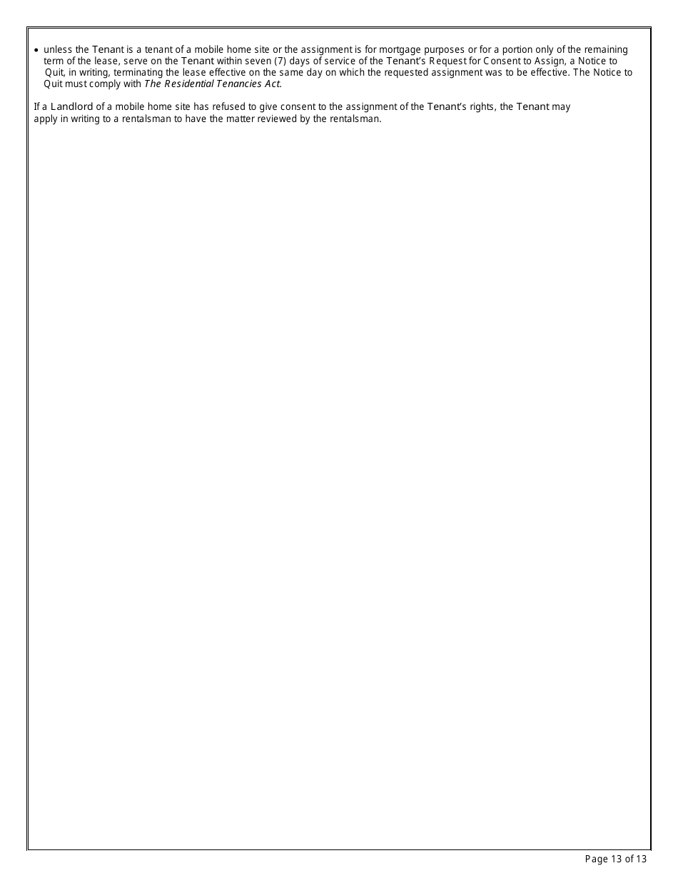 Form 6 Residential Lease (Standard Form of Lease) - New Brunswick, Canada, Page 13