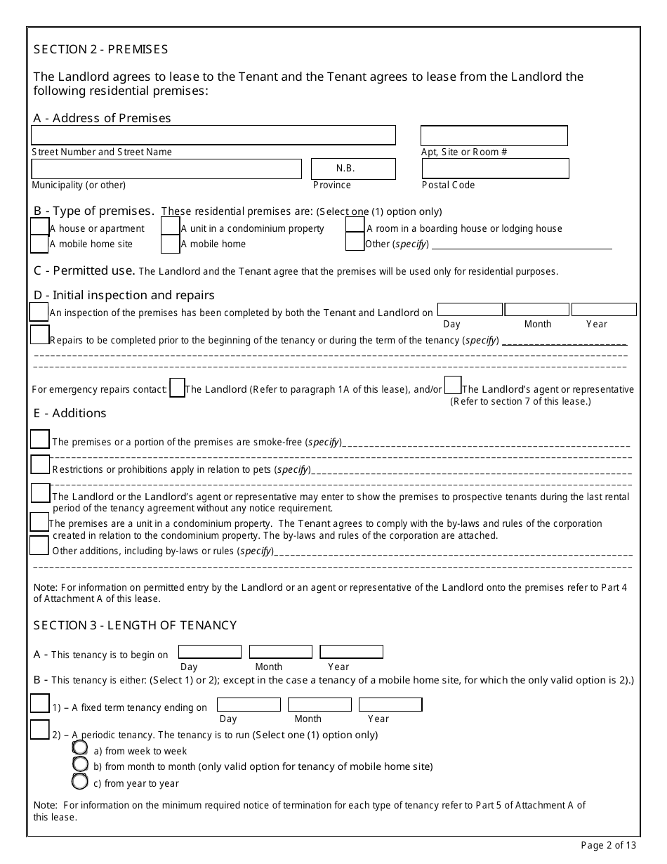 Form 6 Residential Lease (Standard Form of Lease) - New Brunswick, Canada, Page 2