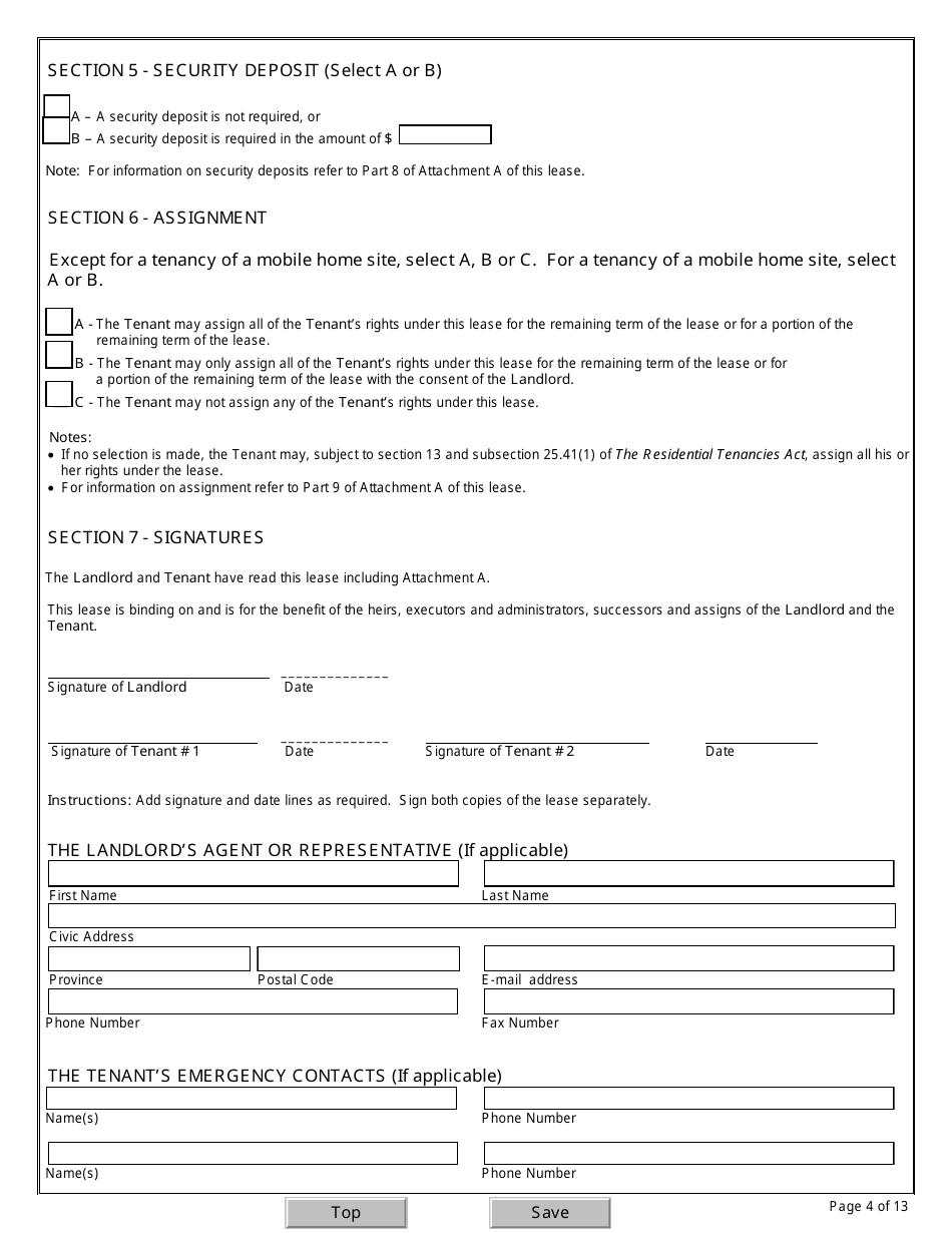 Form 6 Residential Lease (Standard Form of Lease) - New Brunswick, Canada, Page 4