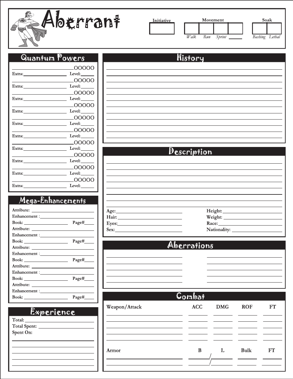 Aberrant Character Sheet Download Fillable PDF | Templateroller