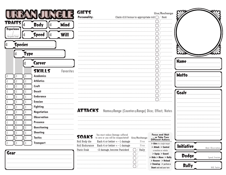 Urban Jungle Character Sheet Template - Preview
