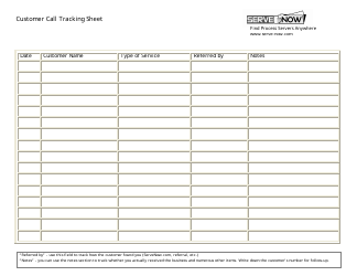 Document preview: Customer Call Tracking Sheet Template - Serve-Now