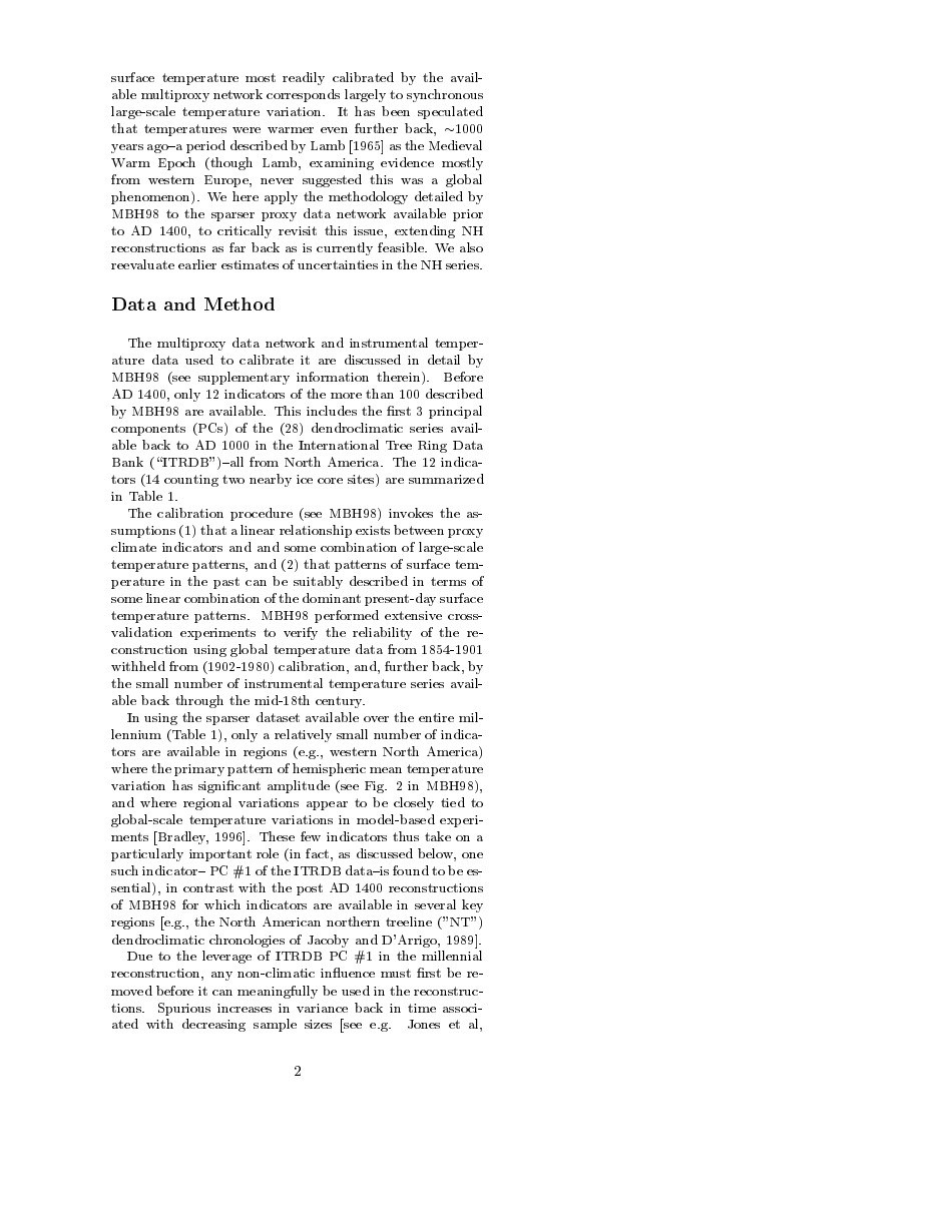 Northern Hemisphere Temperatures During the Past Millennium: Inferences, Uncertainties, and Limitations - Michael E. Mann, Raymond S. Bradley, Malcolm K. Hughes, Page 2