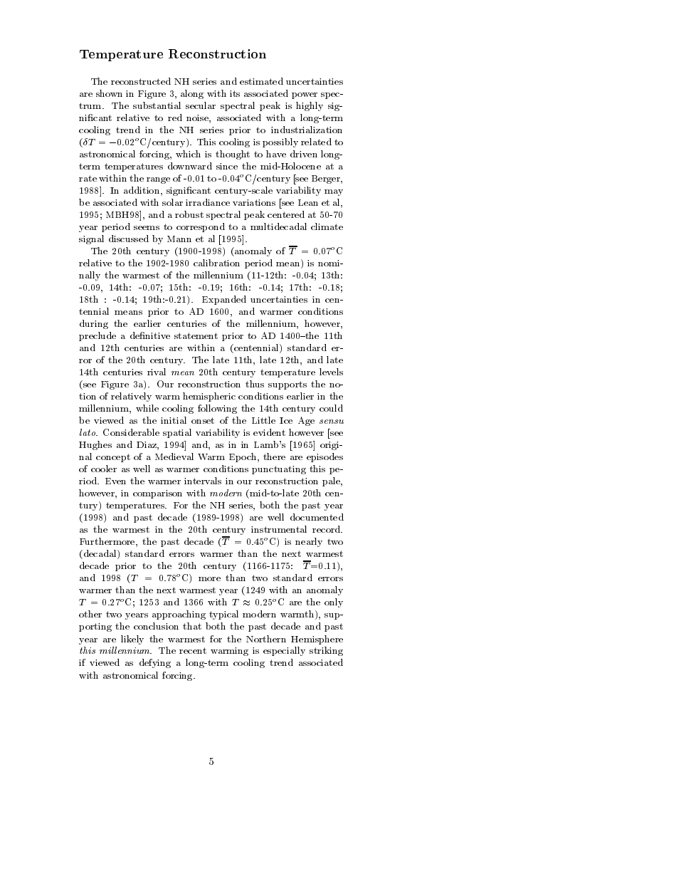 Northern Hemisphere Temperatures During the Past Millennium: Inferences, Uncertainties, and Limitations - Michael E. Mann, Raymond S. Bradley, Malcolm K. Hughes, Page 5