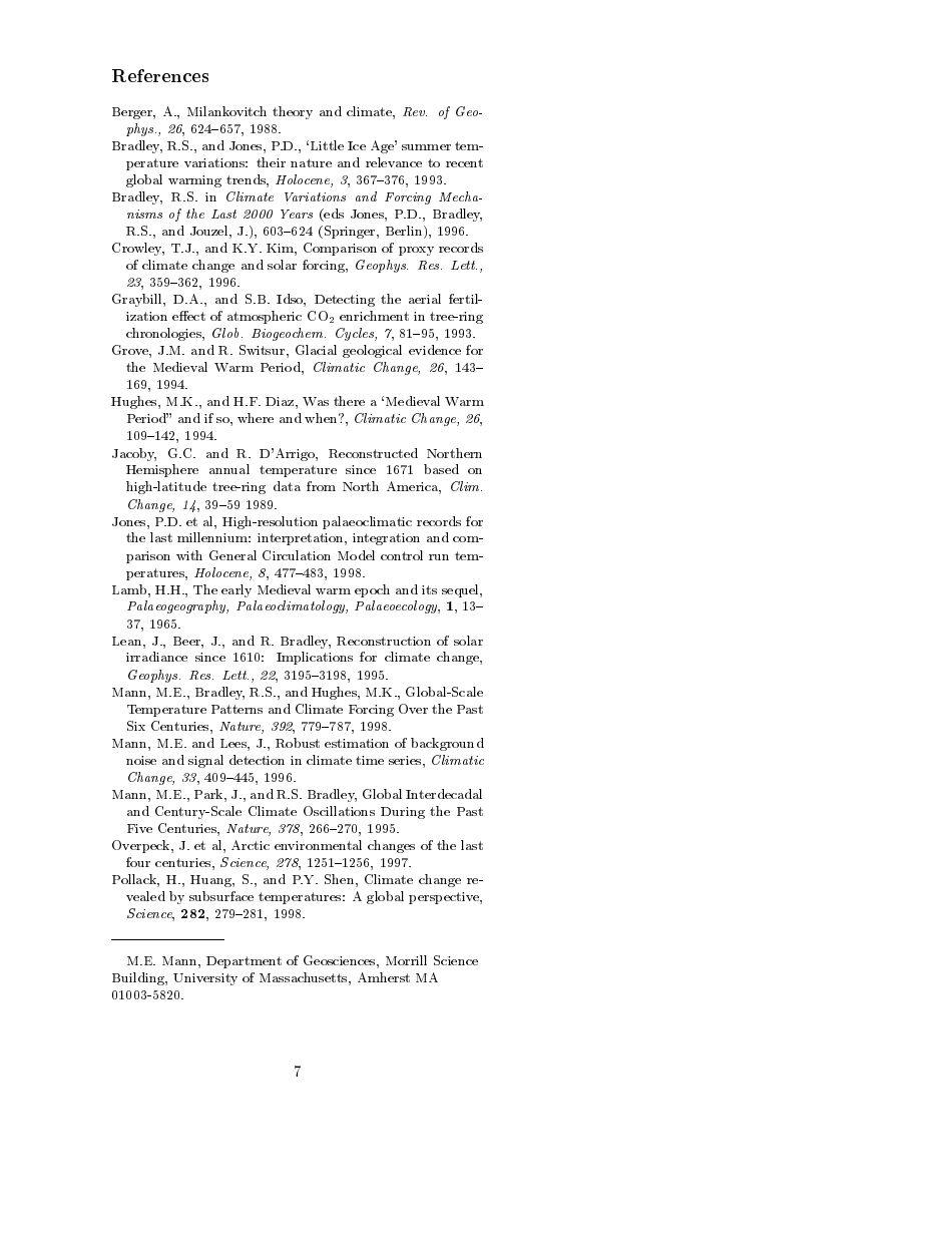 Northern Hemisphere Temperatures During the Past Millennium: Inferences, Uncertainties, and Limitations - Michael E. Mann, Raymond S. Bradley, Malcolm K. Hughes, Page 7