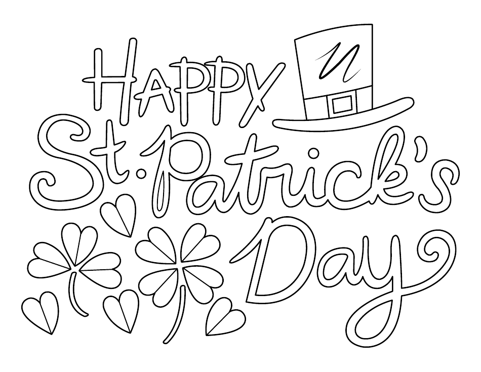 St. Patrick's Day Coloring Page - Hat and Shamrock Download Printable ...