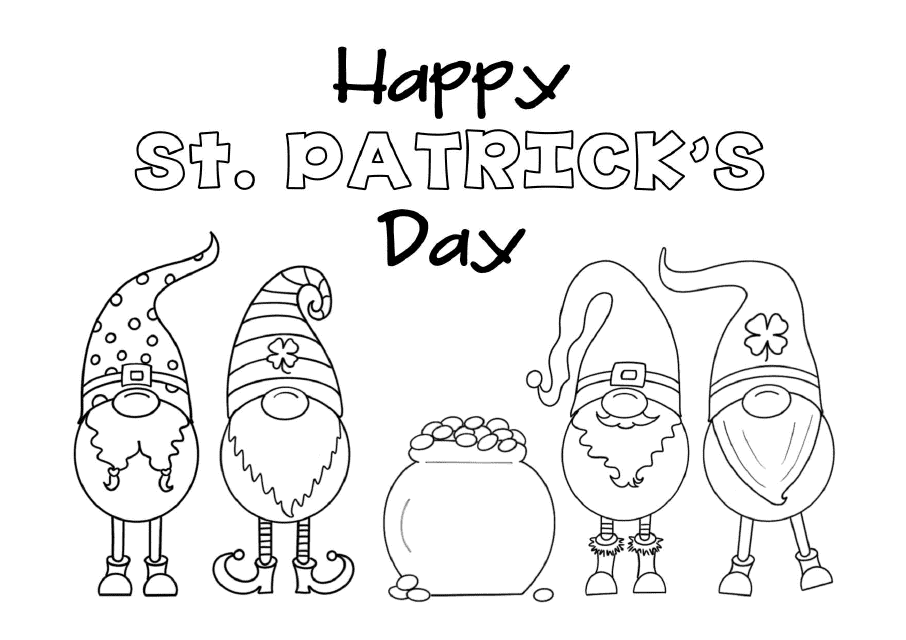 St. Patrick's Day Coloring Page - Four Gnomes