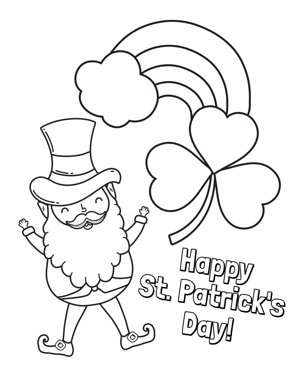 St. Patrick's Day Coloring Page with Saint Patrick and Shamrock