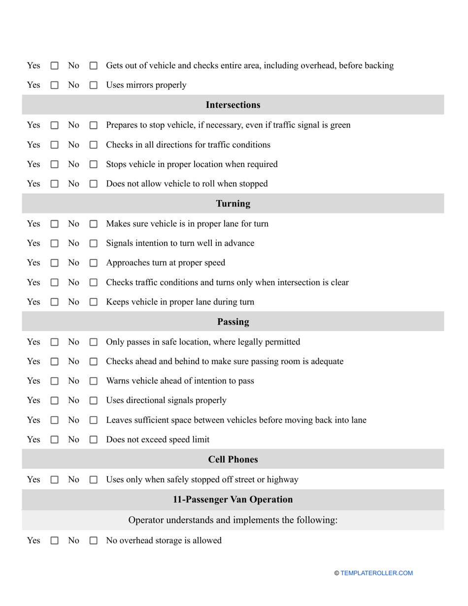 Road Test Score Sheet Template Download Printable PDF | Templateroller