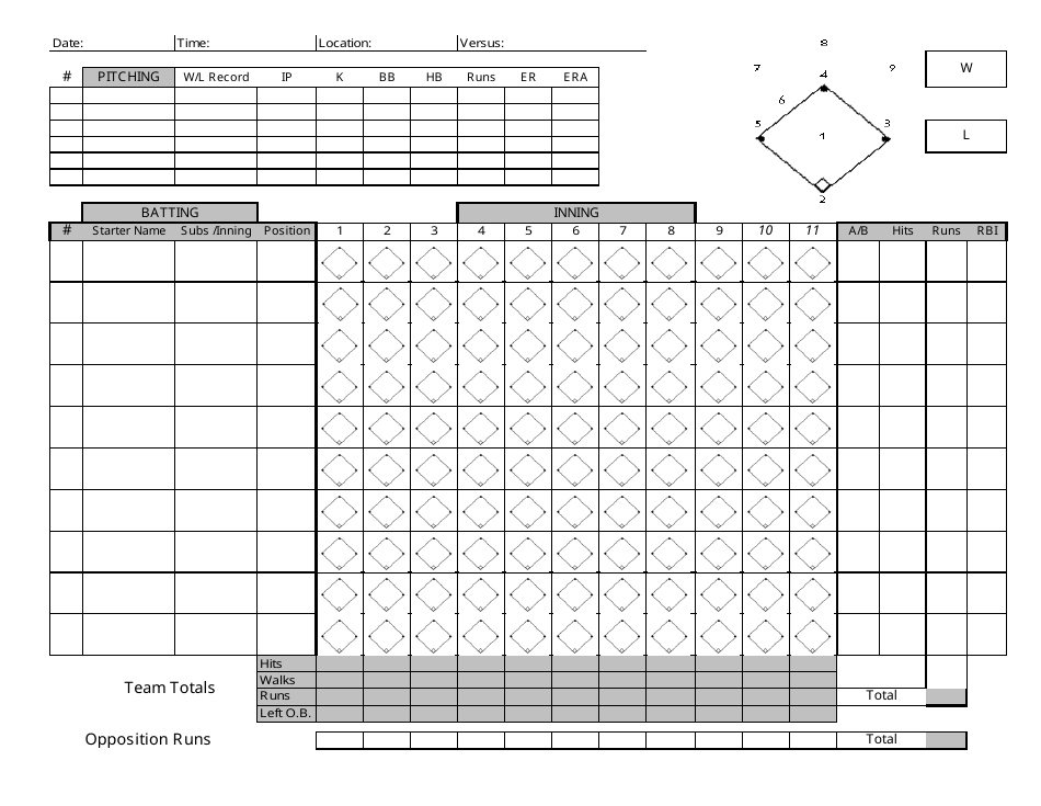 Baseball Scoresheet Template Image Preview
