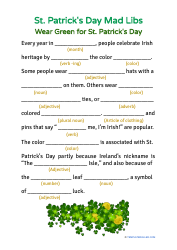 Document preview: St. Patrick's Day Mad Libs - Wear Green