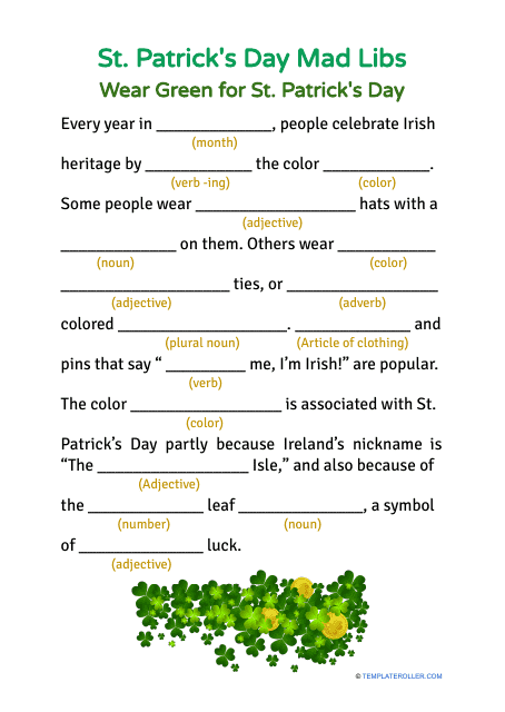 St. Patrick's Day Mad Libs - Wear Green