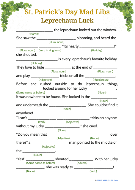 St. Patrick's Day Mad Libs - Leprechaun Luck Image Preview