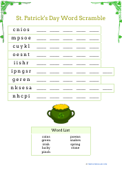 Document preview: St. Patrick's Day Word Scramble - Gold
