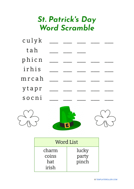 St. Patrick's Day Word Scramble - Hat