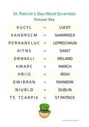 St. Patrick&#039;s Day Word Scramble - Saint Patrick, Page 2