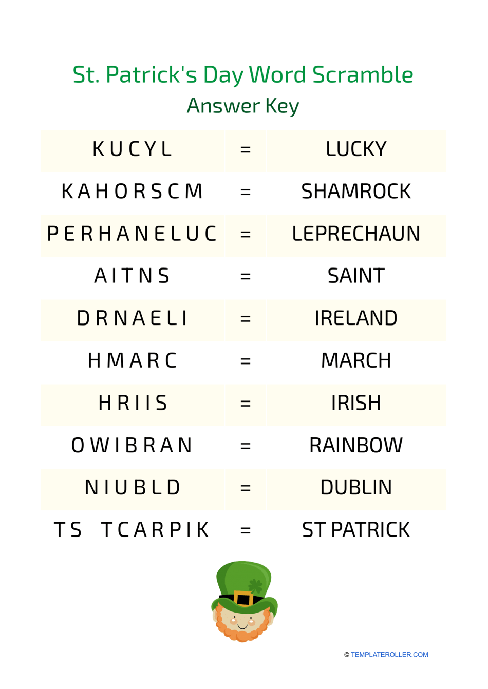 St. Patrick's Day Word Scramble - Saint Patrick Download Printable PDF ...