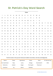 Document preview: St. Patrick's Day Word Search - Green