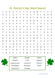 Document preview: St. Patrick's Day Word Search - Shamrock