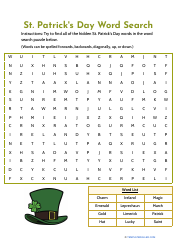 Document preview: St. Patrick's Day Word Search - Hat