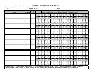 Document preview: Baseball Game Pitch Log