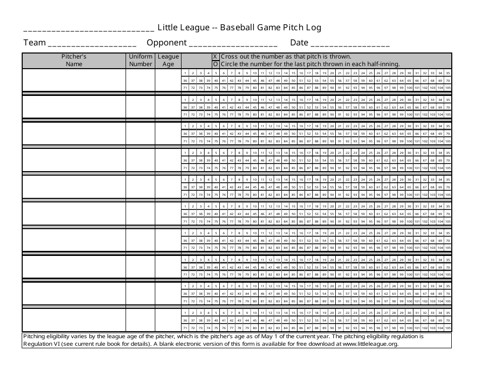 Baseball Game Pitch Log Document - At TemplateRoller