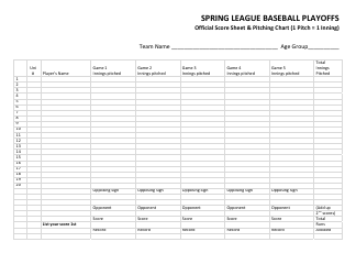 Document preview: Baseball Score Sheet & Pitching Chart
