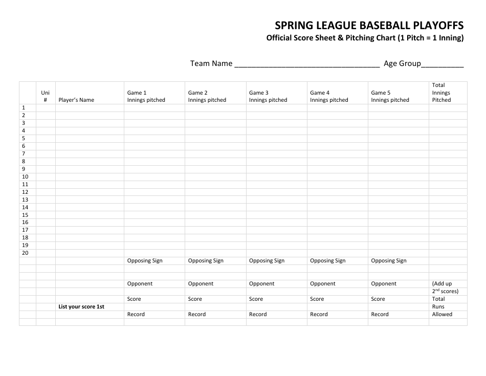 Baseball Score Sheet & Pitching Chart Download Printable PDF