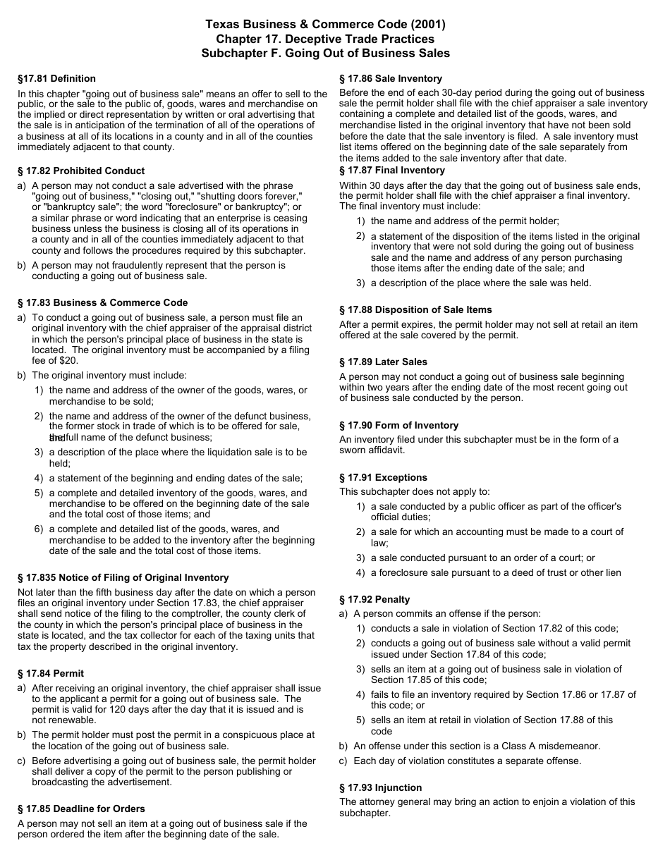 Form 17.83 Going out of Business Sale Permit Application - Harris County, Texas, Page 2